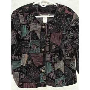 Vintage Melrose Woman Plus Sz 1X Velvet Loud Print Textured Jacket Blazer Granny